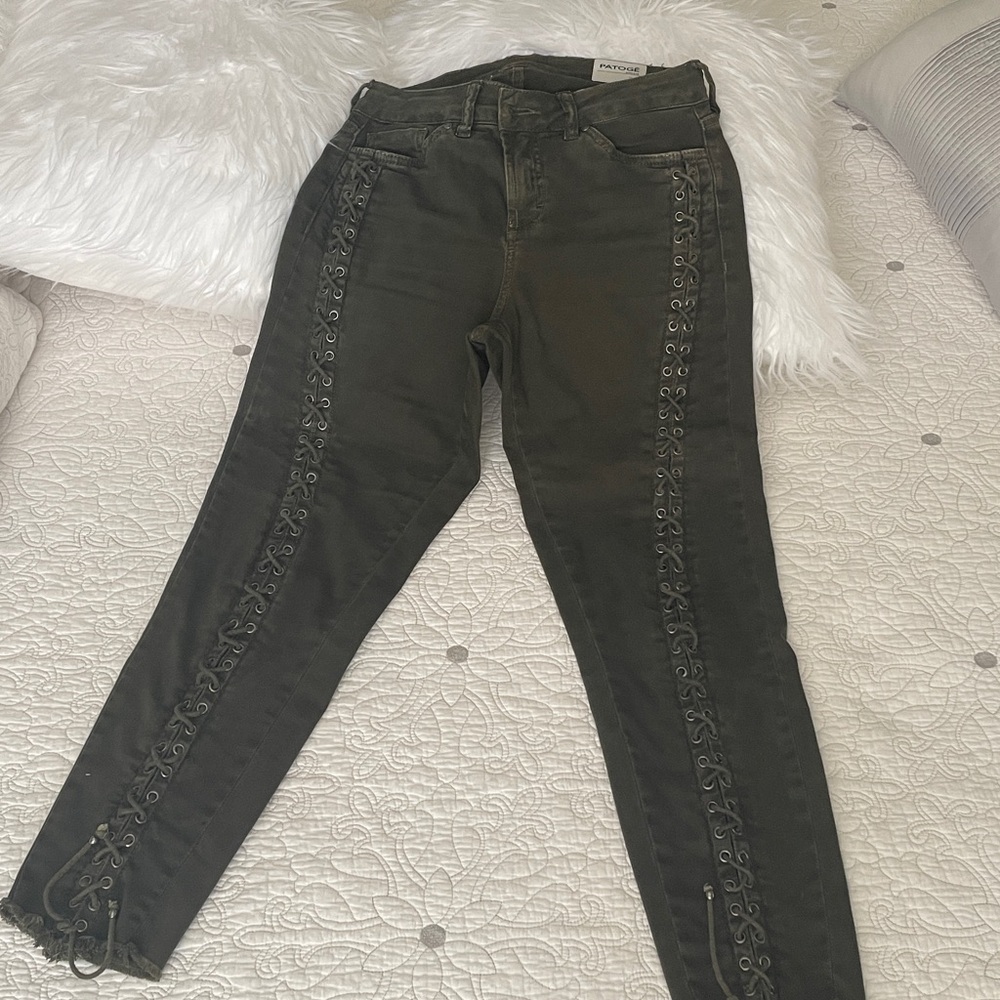Stylish Olive Green Lace-Up Ankle Pants